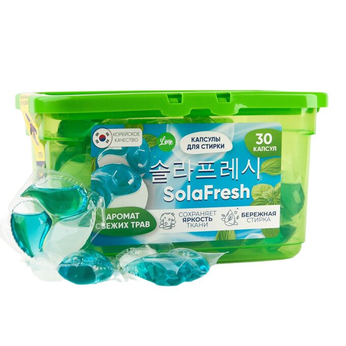 LIME SolaFresh капсулы для стирки с ароматом свежих трав 30шт бокс 1 LIME SolaFresh капсулы для стирки с ароматом свежих трав 30шт бокс 1